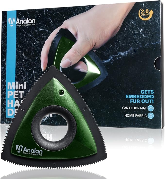 Analan Mini Pet Hair Remover for Car Detailing Dog Hair Tool Brush(Green) | Deep Cleaning, Reusable Rubber, Gentle on Fabrics, Triangle Design For Car Interiors, Couch, Rugs, Carpet, Mats & Furniture by ANALAN