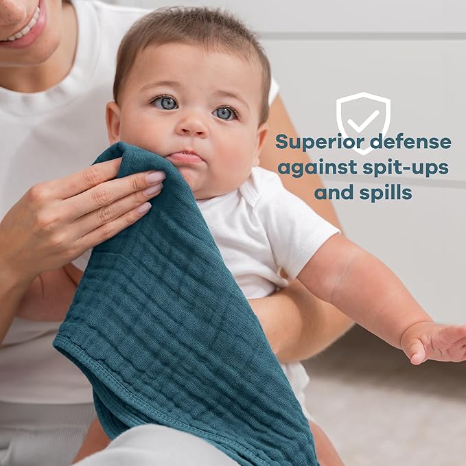 Comfy Cubs Muslin Burp Cloths 20" x 10", Pack of 6 - Large, 6-Layer, Ultra Absorbent 100% Cotton for Baby Drool and Messes - Soft, Safe & Gentle Baby Burp Cloths Set for Boys & Girls - Neptune