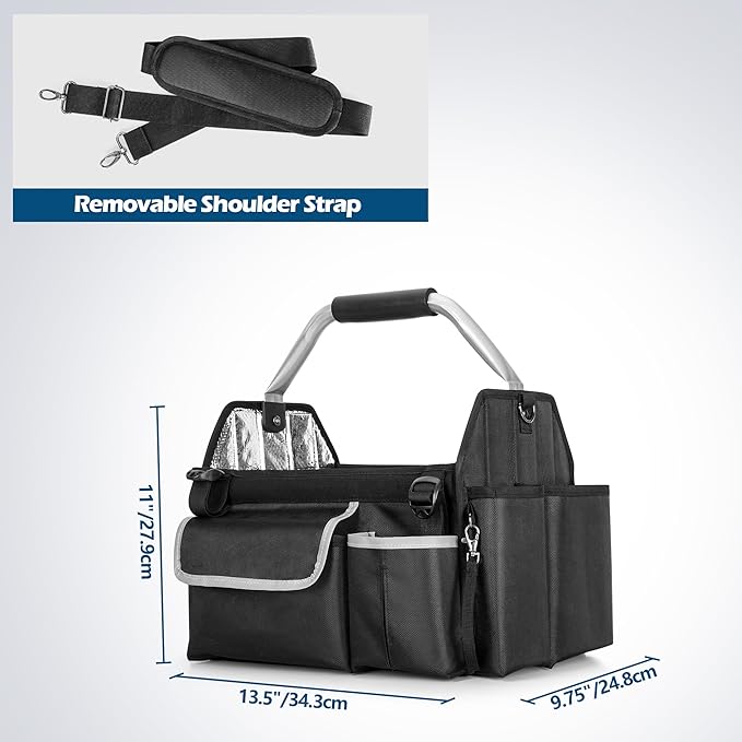 Wearable Detailing Caddy, Quick Load Collapsible Car Care Bag with Handle & Shoulder Strap, Detail Carry Organizer with Multi Pockets for Auto Cleaning Supplies & Vehicle Wash Tools, Bag Only