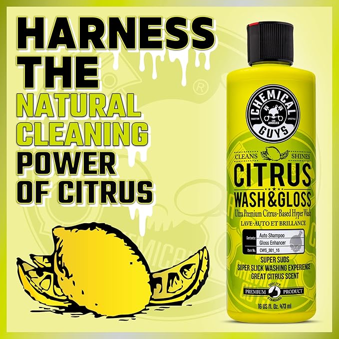 Chemical Guys Citrus Wash & Gloss Foaming Car Wash Soap - High Suds Formula Foam Cannon Soap for Foam Blasters, or Bucket Washes - Safe on Paint, Clear Coat, and Wax, Citrus Scent - 128 oz