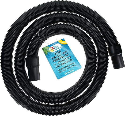 U.S. Pool Supply 8 Foot Heavy-Duty Above Ground Pool Hose, 1.5" - Black Replacement Filter Connecting Hose, Flexible Spiral Wound EVA - Compatible with Intex for Pool Filter Pumps - Skimmer Pump