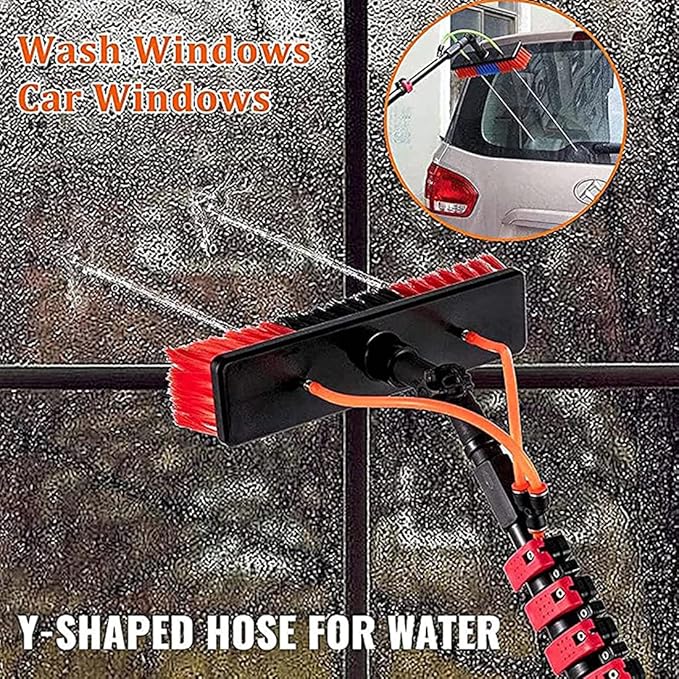 Multi-Purpose Water Spray Brush Telescopic Pole Kit Extendable Cleaner Conservatory Roof Cleaning Tools Window Cleaning Brush Equipment for Trucks,6m/20FT