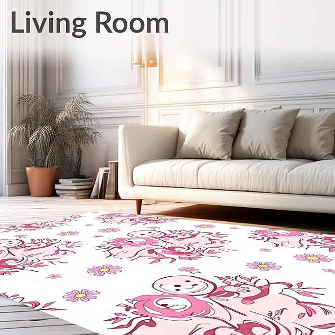 Flatwoven High Traffic Area Rug 3x5, Vintage Snowman Holiday Shower Curtain with Bath Toilet Cover, Non Slip, Stain Resistant, Washable Area Rugs for Living Room, Bedroom (Pink, 3x5)