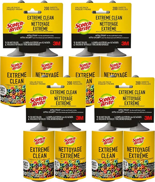 Scotch-Brite Extreme Clean Lint Roller, 50% Stickier*, Heavy Duty for Removing Debris and Pet Hair on Clothes, Furniture, Cars, Offices & More, 8 Pack, 200 Adhesive Sheets Total by Unknown