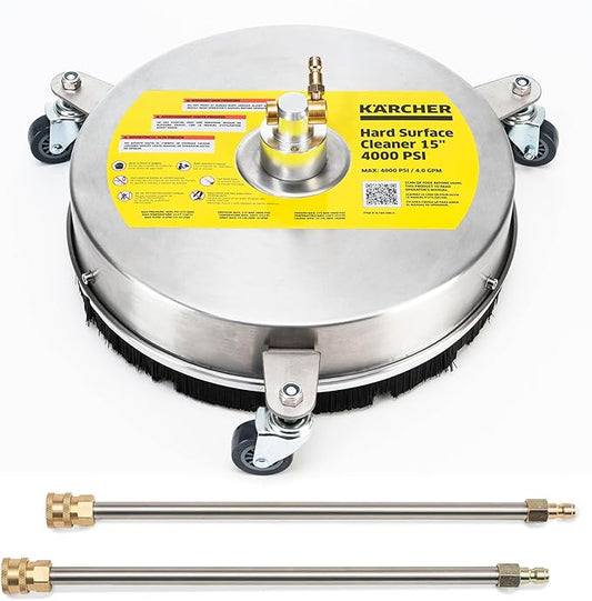 Kärcher Pressure Washer Surface Cleaner 15", 3 Wheels, Stainless Steel, Quick Connect, 4000 PSI, Ideal for Driveways, Patios, Decks, Sidewalks