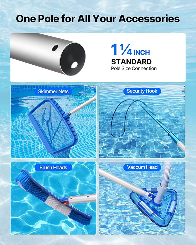 VEVOR Pool Pole, 3.4 to 12 Ft Telescoping Swimming Pool Cleaning Poles, Professional Adjustable Telescopic Pole with Extension Pole, Heavy Duty Cleaner Stick for Skimmer Net, Rake, Brush, Vacuum Head