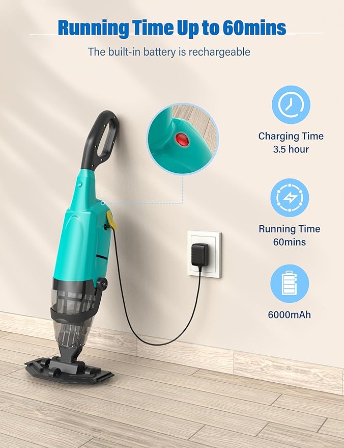 Pool Vacuum Cordless Handheld Cleaner Rechargeable with 60 mins Runtime, Perfect for Above Ground Pools, In-Ground Pools, Spas, and Hot Tubs – Efficiently Removes Sand and Debris