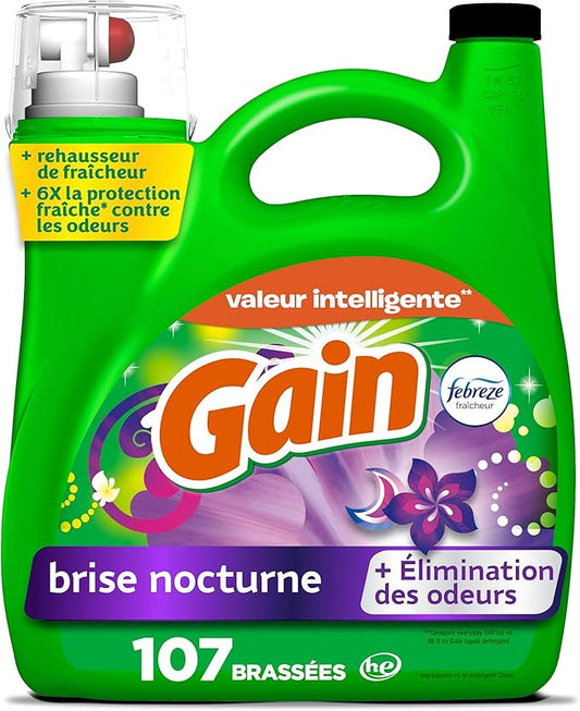 Gain + Aroma Boost Liquid Laundry Detergent, Moonlight Breeze Scent, 107 Loads, 154 fl oz, HE Compatible