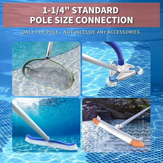 AgiiMan Aluminum Telescoping Swimming Pool Pole 12 Foot, Pool Net Skimmer Rake Vacuum Head Brush Cleaning Heavy Duty