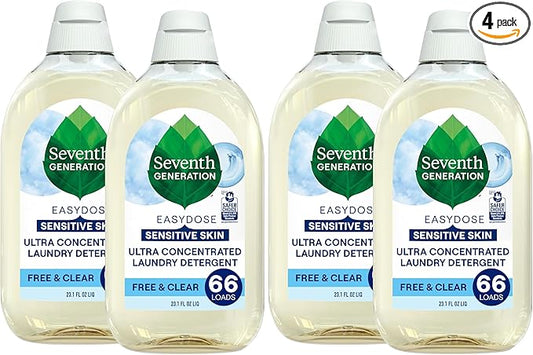 Seventh Generation Laundry Detergent,Ultra Concentrated EasyDose,Free & Clear,23.1 Fl Oz (Packaging May Vary),(Pack of 4)
