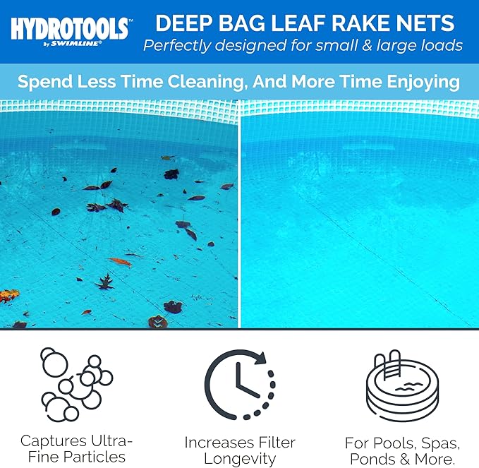 SWIMLINE HYDROTOOLS 8030 Leaf Net For Inground Above Ground Pool Pond | Extra Large Skimmer Net Cleaning Tool Ultra Fine Deep Mesh Bag | Durable Introductory Aluminum Frame | For Debris Bugs Pickup