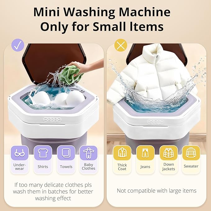 Portable Washing Machine, 16L Upgraded Mini Washer with Spin Basket Laundry Machine for Baby Clothes, Underwear, Socks; Ideal for Travel, Dorms, Camping (purple)
