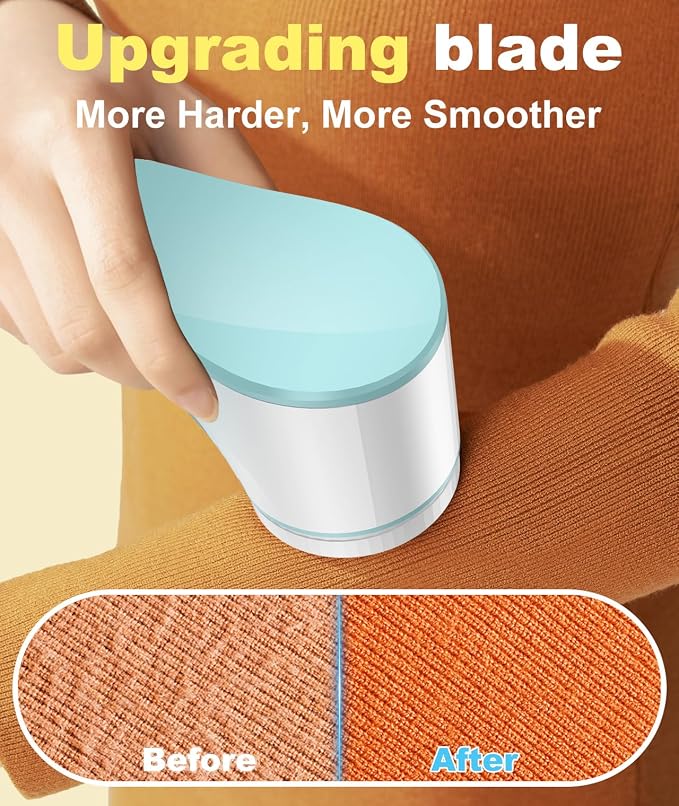Fabric Shaver, Lint Remover Sweater Shaver, Effectively and Quickly Remove Pills, Lint Shaver with Stainless Steel 3-Leaf Blades and Safety Lock Protection(Green & White) - Image 2