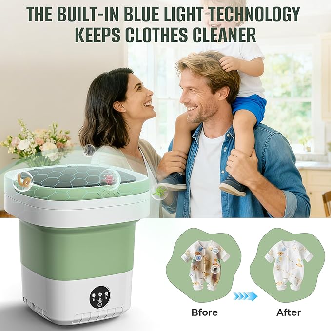 Portable Washing Machine, 16L Foldable & Lightweight, 3 Cleaning Modes, Compact Laundry, No Installation & Easy to Use for Travel, RV, Small Apartment & Dorm Room
