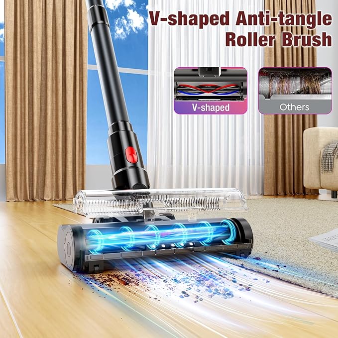 Cordless Vacuum Cleaner, 450W 40Kpa Stick Vacuum with Powerful Suction, 50Mins Vacuum Cleaners for Home, Anti-Tangle Brush, 8 in 1 Lightweight Vacuum for Hard Wood Floor Carpet Pet Hair