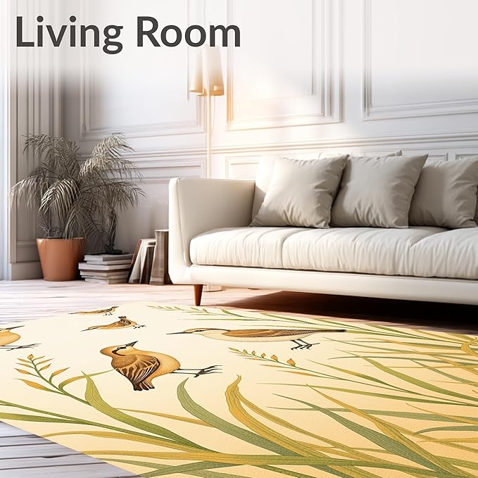 Flatwoven High Traffic Area Rug 6x6, Delightful Wetland Wildlife Motifs with Charming Marsh Artwork, Non Slip, Stain Resistant, Washable Area Rugs for Living Room, Bedroom (Brown, 6x6)