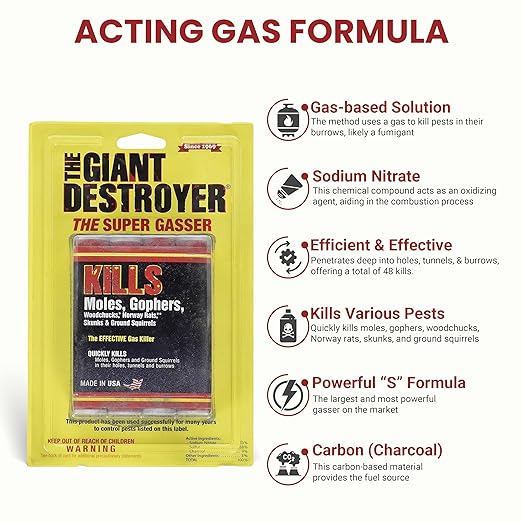 Giant Destroyer Smoke Bomb Gasser – Rodent & for Gophers, Moles, Groundhogs & Rats – 4 Pack (16 Tubes) + Jecudi Towel