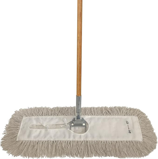 ProGrade Dry Mop Kit with Industrial-Quality Twisted Closed Loop Mop Head - Heavy-Duty Steel Frame, Wood Handle - White 48 Inch