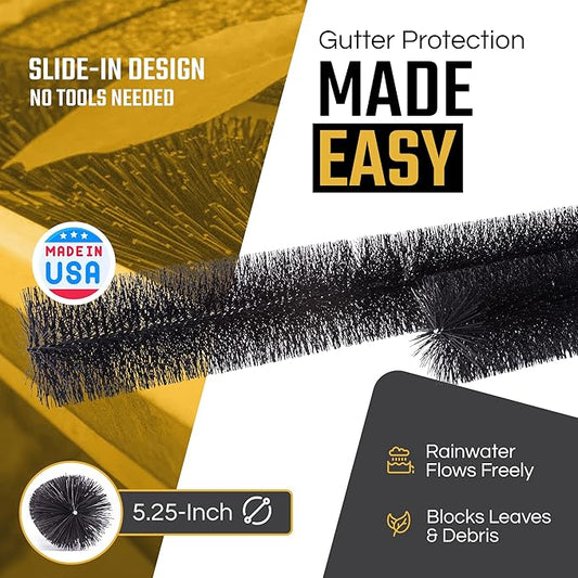 GutterBrush Gutter Guard 5.25-Inch Diameter – 96 Ft - DIY Leaf Filter for Small Gutters | No Tools Needed, Easy Install | Prevents Clogs & Reduces Cleaning | Made in USA