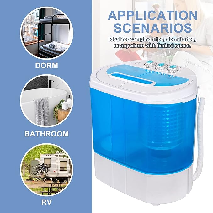 SUPER DEAL Small Portable Washing Machine 9.9lb Mini Compact Washer Twin Tub Laundry Machine Top Load Spinning and Washing Combo 6.57 FT Inlet Gravity Drain Hose