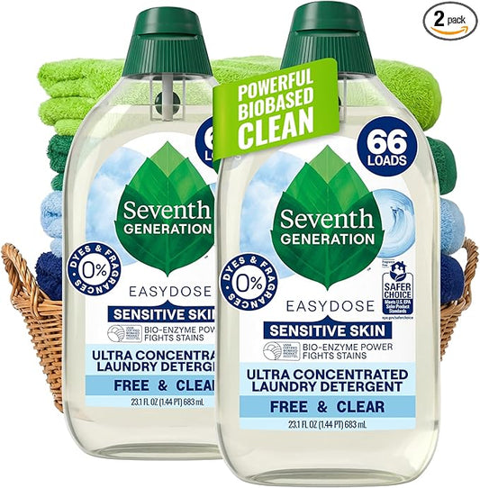 Seventh Generation Laundry Detergent, Ultra Concentrated EasyDose, Free & Clear, 23.1 Fl Oz (Pack of 2) (Packaging May Vary)