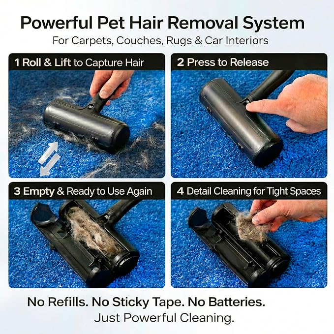 Pet Hair Removal System ?€? Reusable Lint Roller & Lint Remover for Pet Hair on Carpet, Couch & Furniture + Pet Hair Glove Brush ?€? Dog & Cat Fur Remover Tool for Car, Rugs & Clothing - Image 6