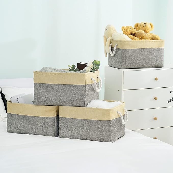 TheWarmHome Storage Basket - 15.7L??11.8W??8.3H 1 Pack Large Baskets for Organizing Shelves, Storage Bins for Clothes Book Shelf Home Fabric Storage Cubes (Gold and Grey)