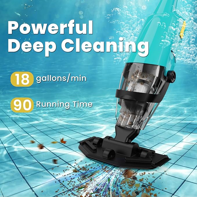 Cordless Pool Vacuum Cleaner for Above Ground Pool & In Ground Rechargeable Pool Vacuum Cleaner - 90 Mins Runtime, Spa Vacuum for Hot Tub- Fast 3H Charge (Green)