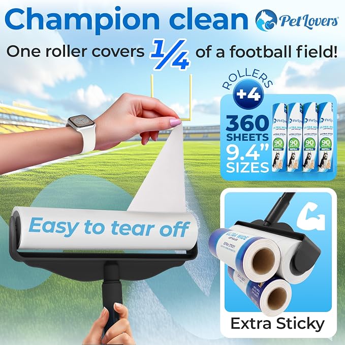 PetLovers Large Lint Roller with 3 Refills – 360 Total Sheets for Tackling Pet Hair, Extra Large Floor and Carpet Roller for Homes with Pets, Perfect for Floors, Furniture, and Loving Pet Owners - Image 3