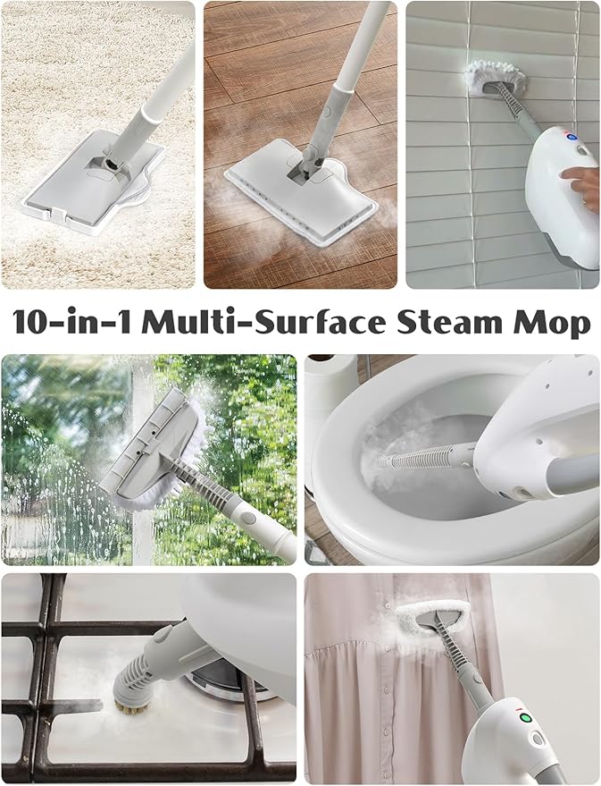 10-in-1 Steam Mop, Detachable Handheld Steam Cleaner, Multi & Up Steamer for Cleaning with 350ml Tank,10s Heat-Up, 23Ft Cord, 248°F 1200W Powerful Floor Steam Mop for Hardwood Floors, Grout, Carpet