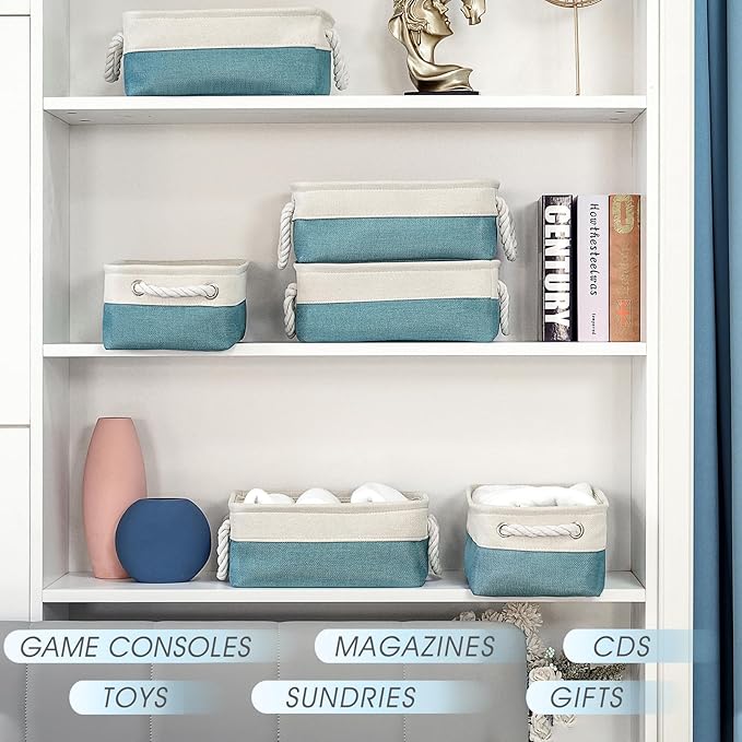 TheWarmHome Fabric Storage Bin with Handles,Storage Basket for Home Storage and Organization, Shelf Basket with Cover for Living Room Bedroom Decor Closet???White & Green,Small ,11.8L??7.9W??5.2H