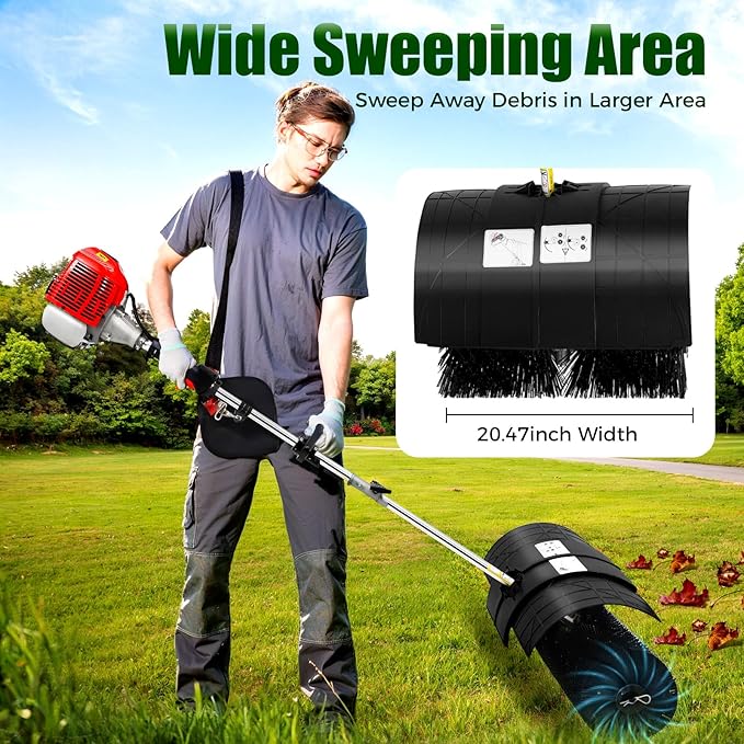 Gas Handheld Sweeper,Outdoor Hand Held 2-Stroke 52CC Gas Power Sweeping Broom, Walk Behind Handheld Cleaning Driveway Turf Artificial Grass Snow Clean Lawn Sweeper Cleaner Tools for Park