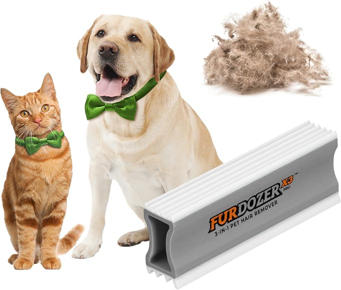 FurDozer Pet Hair Remover & Auto Detailing Tools - Cat & Dog Hair Remover for Carpets, Car Interiors, Couches, Bedding, & Pet Furniture (Gray, X3 PRO - 5" Long) by NeaterPetBrands