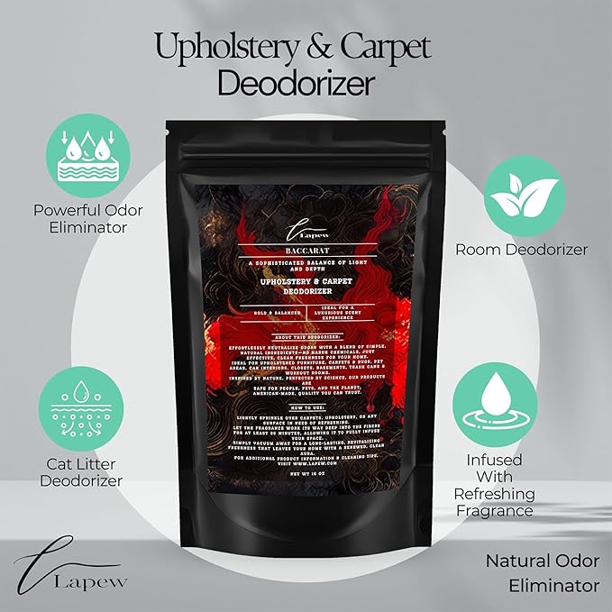 Lapew Baccarat Scented Cleaning Bundle | Carpet Deodorizer Powder (16 oz) & Mop Soap Concentrate (36 oz) | Pet-Friendly Odor Eliminator