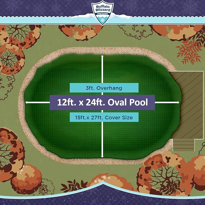 Buffalo Blizzard 12 ft x 24 ft Oval Pool Leaf Net | Mesh Pool Net Cover | Leaf Net for Above Ground Pool | Remove Leaves and Debris from Your Winter Cover | 3 Ft of Overlap | Winch & Cable Included