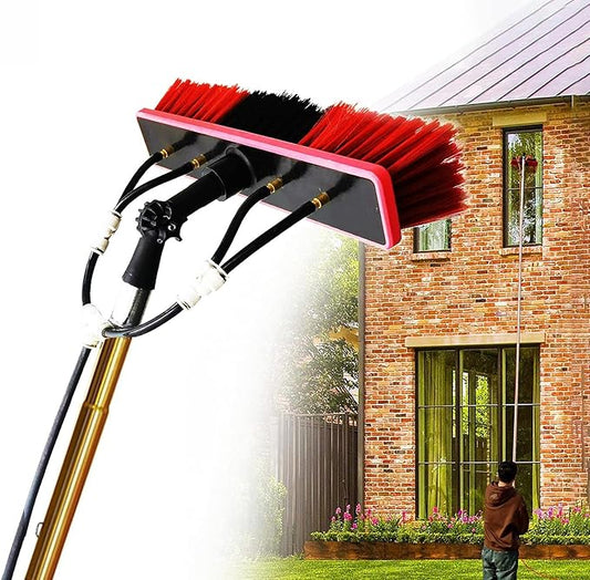 10m Telescopic Window Cleaning Pole & Brush - Extendable Solar Panel Cleaner 50cm Large Brush Head Easy Install Water Fed System for Effortless Cleaning
