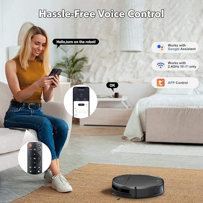 Robot Vacuum and Mop Combo, 2 in 1 Robot Vacuum Cleaner with WiFi/App, Smart Robotic Vacuums with Strong Suction, Schedule, Self-Charging, Slim, Quiet, Ideal for Hard Floor, Pet Hair, Low Pile Carpet