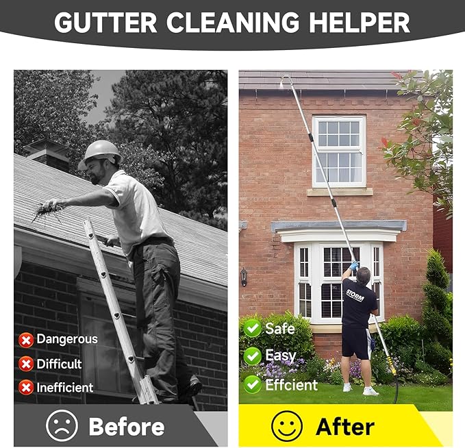 Gutter Cleaning Tools,12ft (20ft Reach) Gutter Cleaner Tools from the Ground with Hose Attachment, Rain Gutters Cleaning Tool with Heavy-Duty Head for 2nd Story House