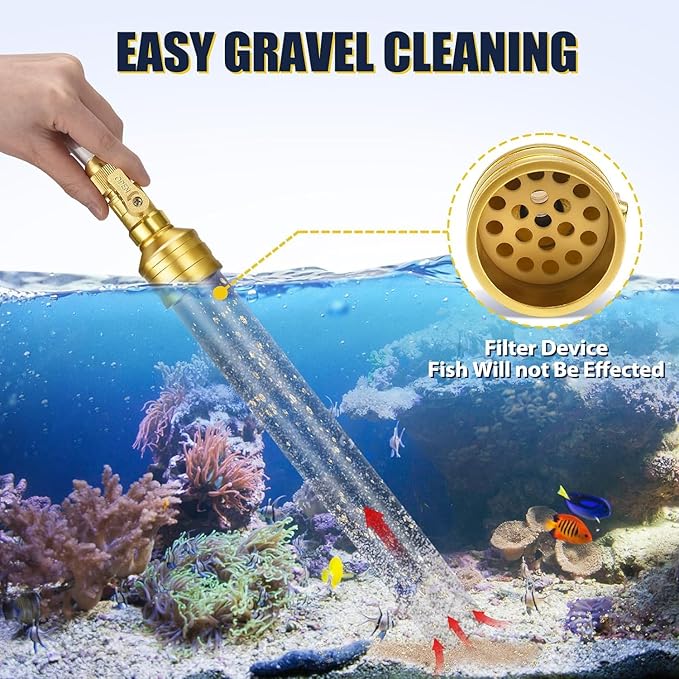 GADFISH Gravel Vacuum for Aquarium Water Changer Fish Tank Cleaning Tools, Siphon Universal Quick Pump Aquarium Water Changing (50ft)