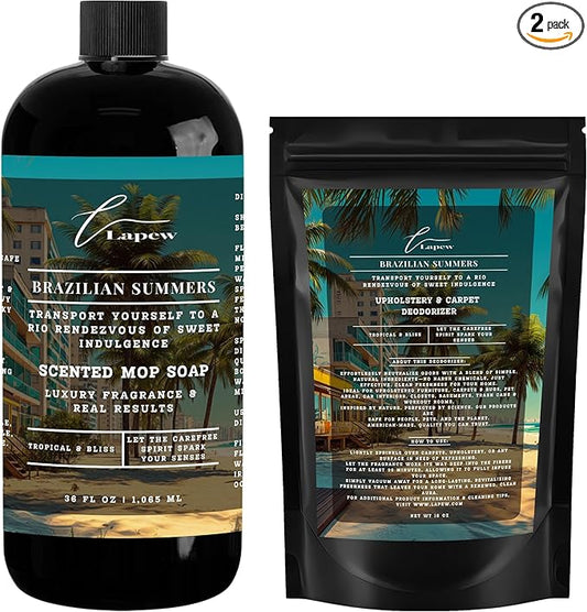 Lapew Brazilian Summer Bundle – Carpet Deodorizer Powder & Scented Mop Soap Set – Odor Eliminator for Pet-Friendly Homes (Brazilian Crush)