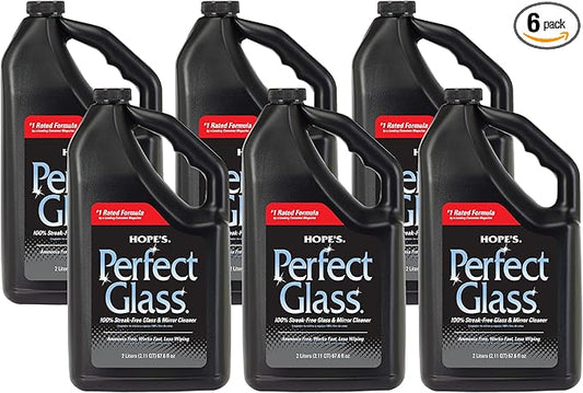HOPE'S Perfect Glass Cleaner Spray Refill, Streak-Free, Ammonia-Free Window, Mirror, Screen, Tinted Glass, and Shower Door Cleaner, Indoor and Outdoor Glass Surfaces, 67.6 Ounce, Pack of 6