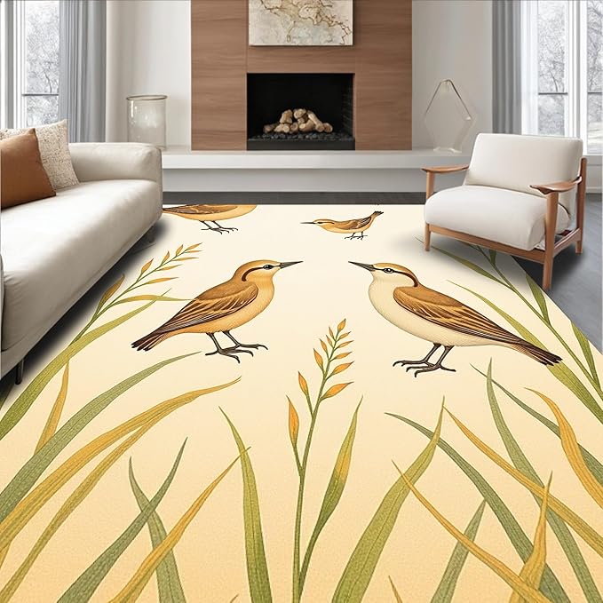 Flatwoven High Traffic Area Rug 6x6, Delightful Wetland Wildlife Motifs with Charming Marsh Artwork, Non Slip, Stain Resistant, Washable Area Rugs for Living Room, Bedroom (Brown, 6x6)