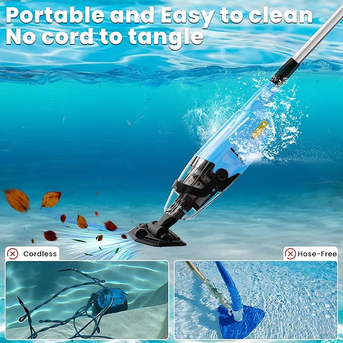 EFURDEN Pool Vacuum for Above Ground Pool, Cordless Handheld Rechargeable Pool Cleaner with Running Time Up to 90 Minutes for Sand and Debris, Ideal for In-Ground Pools, Spas, and Hot Tubs (Blue)
