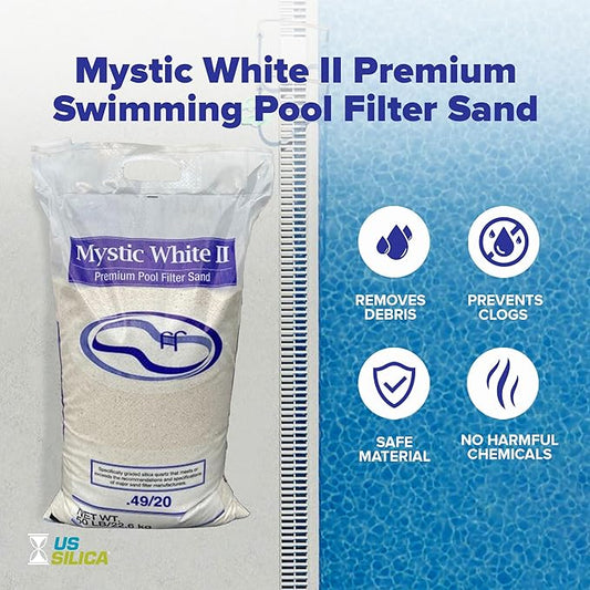 U.S. Silica 3 Pack Mystic White II Sand for Above Ground and Inground Pool Filter Pumps, 50 Lb - Accessories and Supplies for Swimming Pool System Cleaning and Maintenance