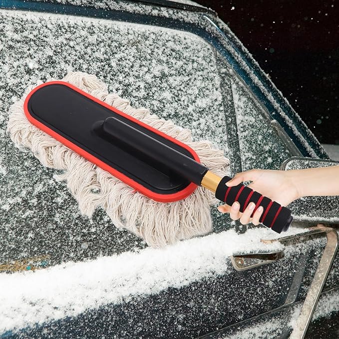 Retractable Car Waxing Brush and Mop Set with Cotton Wire Head, Auto Cleaning Brush for Exterior and Interior Car Care, White Handle for Convenient Vehicle Detailing and Dust