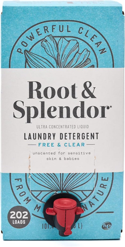 Root & Splendor Ultra Concentrated All Natural Laundry Detergent Liquid - Plant Based, Enzymatic Laundry Soap, Free & Clear Unscented, 3 Liter, 200 Loads
