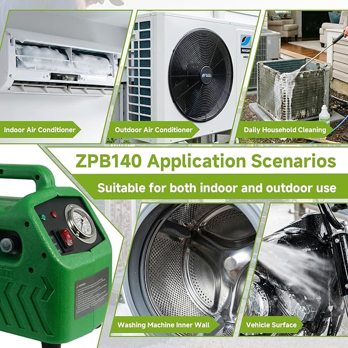 2026 Upgraded ZPB140 Portable Pressure Washer for HVAC Systems, Dual Pressure Modes, Indoor & Outdoor Cleaning, 80W 4L/min 0.7-1.0MPa