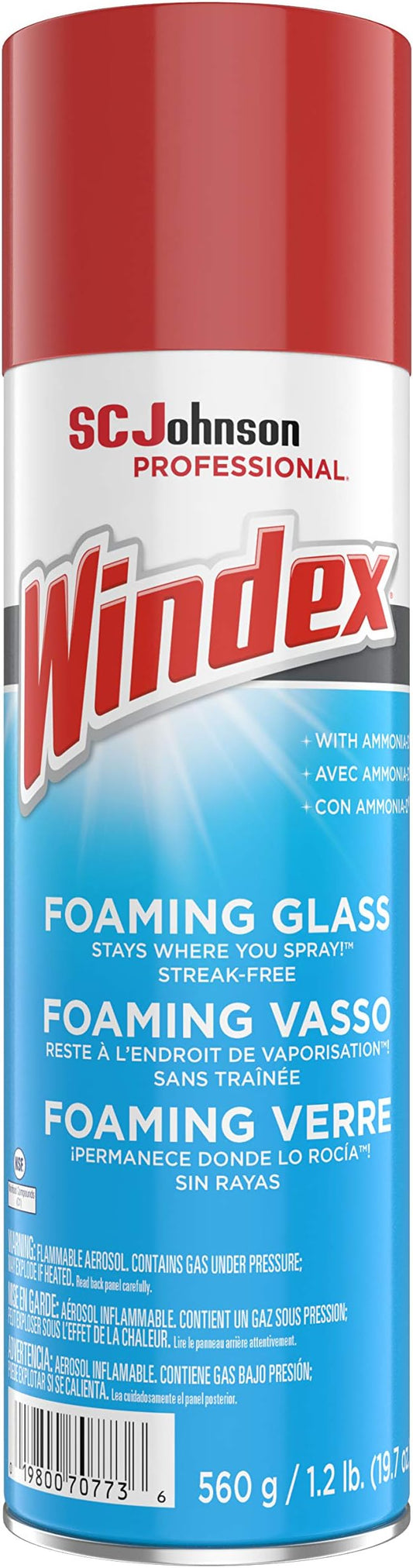 SC Johnson Professional Windex Foaming Glass Cleaner, Fresh, 20 oz Aerosol Spray, 6/Carton (333813)