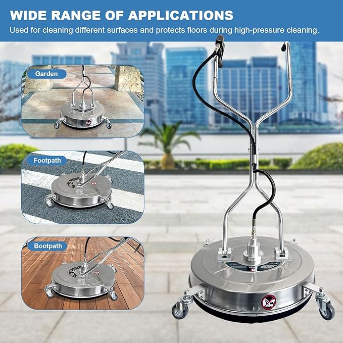 30" Pressure Washer Surface Cleaner with 4 Wheels, Stainless Steel Dual Handle Surface Cleaner for Pressure Washer 5200 PSI Attachment for Concrete, Deck, Driveways, Patios, Sidewalks