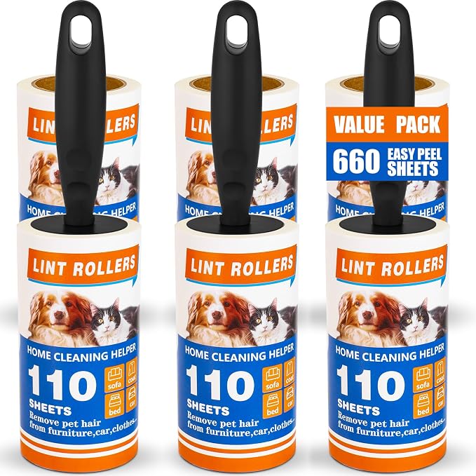 Lint Roller,Extra Sticky,660 Sheets with 3 Handles | Pet Hair Remover for Clothes, Furniture & Car,Ideal for removing cat & dog hair, lint from laundry, couches, car seats by Unknown